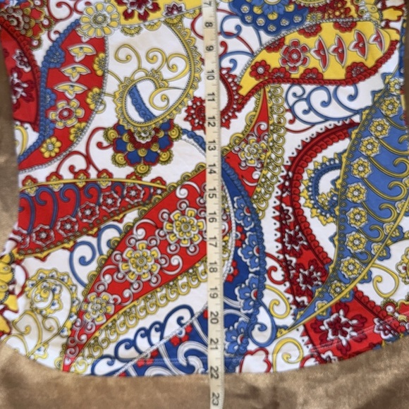Talbots Red and Blue Paisley Tab Sleeve Top Cotton Stretch Sz S - Picture 6 of 13